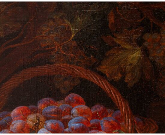 Adriaen van der Cabel (Rijswijk, 1630 o 1631 – Lione, 16 giugno 1705), Natura morta con cesti di prugne e albicocche