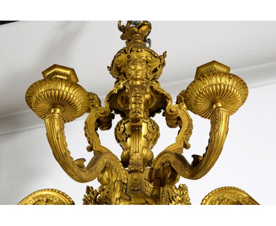 Lampadario in bronzo dorato, Francia, stile Reggenza, seconda metà del XIX secolo