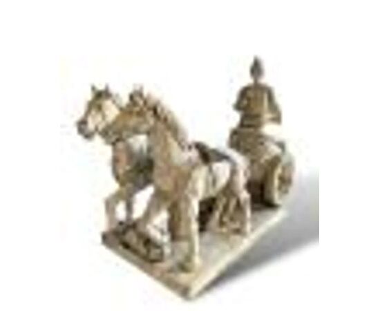  Rara Coppia di Sculture in Marmo Bianco, Bighe Romane, XIX Secolo 