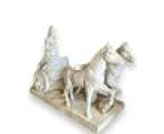  Rara Coppia di Sculture in Marmo Bianco, Bighe Romane, XIX Secolo 