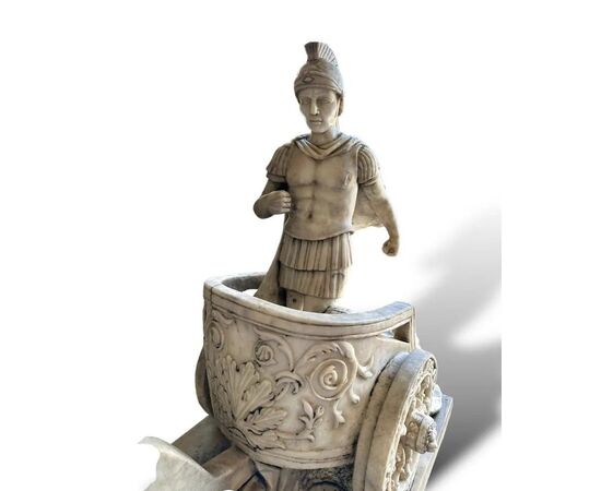  Rara Coppia di Sculture in Marmo Bianco, Bighe Romane, XIX Secolo 