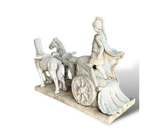  Rara Coppia di Sculture in Marmo Bianco, Bighe Romane, XIX Secolo 