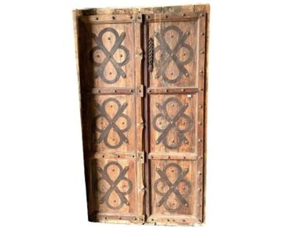  Porta a Doppia Anta in Legno e Ferro Battuto