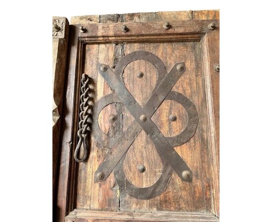  Porta a Doppia Anta in Legno e Ferro Battuto