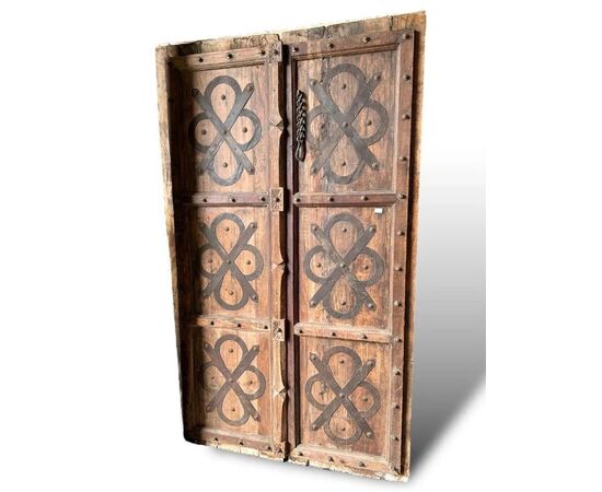  Porta a Doppia Anta in Legno e Ferro Battuto