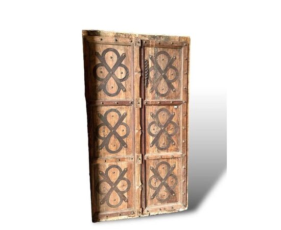  Porta a Doppia Anta in Legno e Ferro Battuto