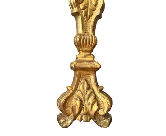  Coppia di Torcieri in Legno Dorato, XIX Secolo