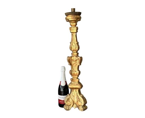  Coppia di Torcieri in Legno Dorato, XIX Secolo