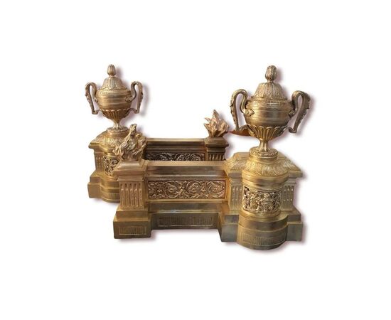  Coppia di Alari da Camino in Bronzo Dorato, XIX Secolo