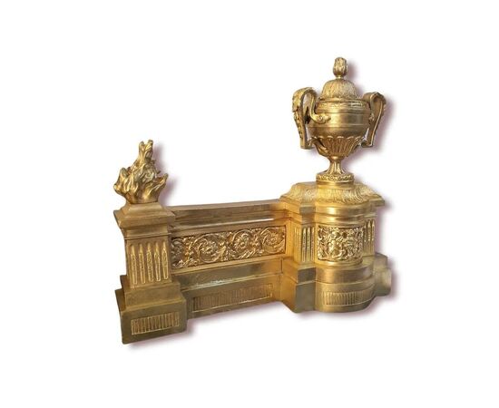  Coppia di Alari da Camino in Bronzo Dorato, XIX Secolo