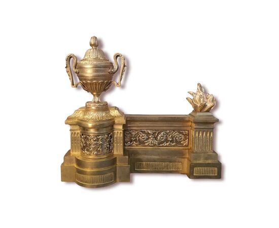  Coppia di Alari da Camino in Bronzo Dorato, XIX Secolo