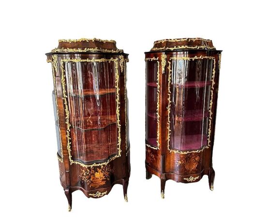 Coppia di Vetrine in Legno con Bronzo Dorato del XIX Secolo