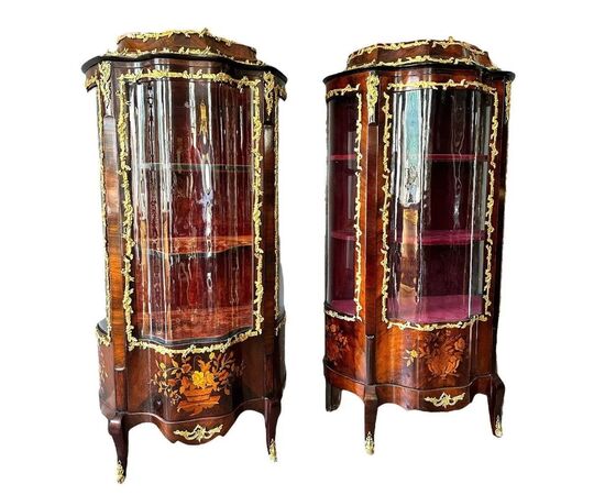  Coppia di Vetrine in Legno con Bronzo Dorato del XIX Secolo