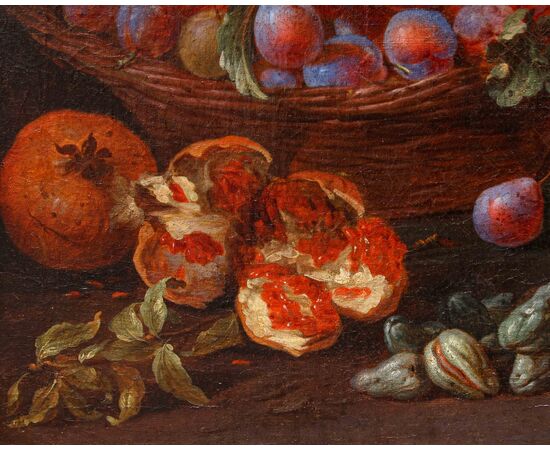 Adriaen van der Cabel (Rijswijk, 1630 o 1631 – Lione, 16 giugno 1705), Natura morta con cesti di prugne e albicocche