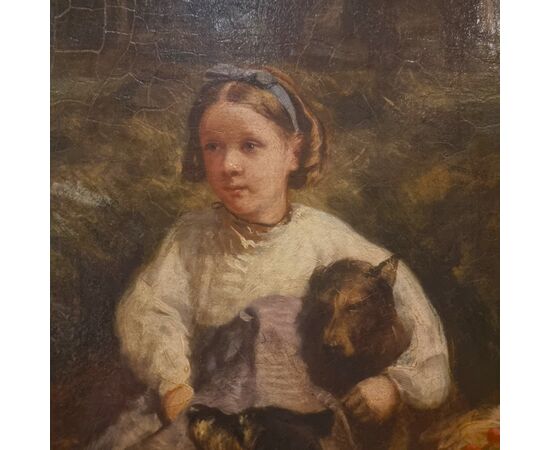 Olio su tela 800 paesaggio con dama a cavallo e fanciulli-Charles James 1851-1906 