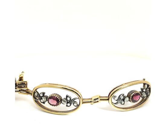BRACCIALE SEMIRIGIDO IN ORO ARGENTO RUBINI E DIAMANTI