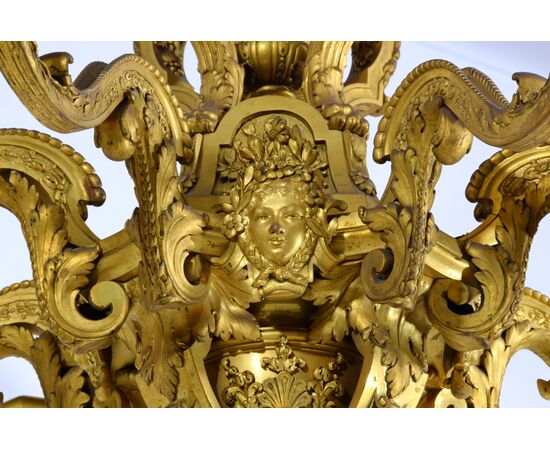 Lampadario in bronzo dorato, Francia, stile Reggenza, seconda metà del XIX secolo