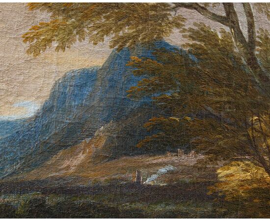 Cerchia di of Jakob de Heusch (Utrecht, 1657- Amsterdam, 1701), Paesaggio Italiano con viandanti