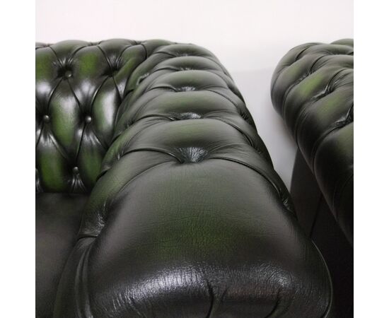 Nuova coppia di poltrone chesterfield club in pelle verde anticato inglese originale 