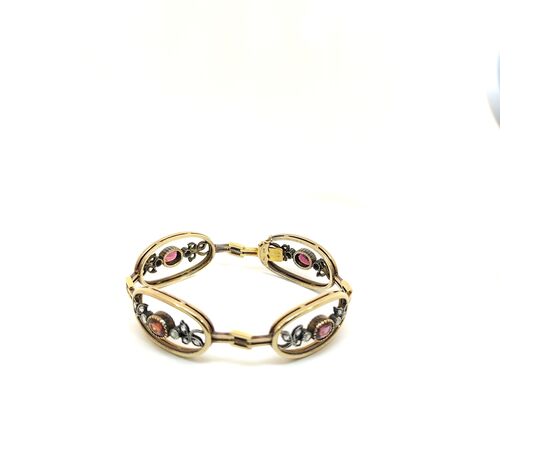 BRACCIALE SEMIRIGIDO IN ORO ARGENTO RUBINI E DIAMANTI