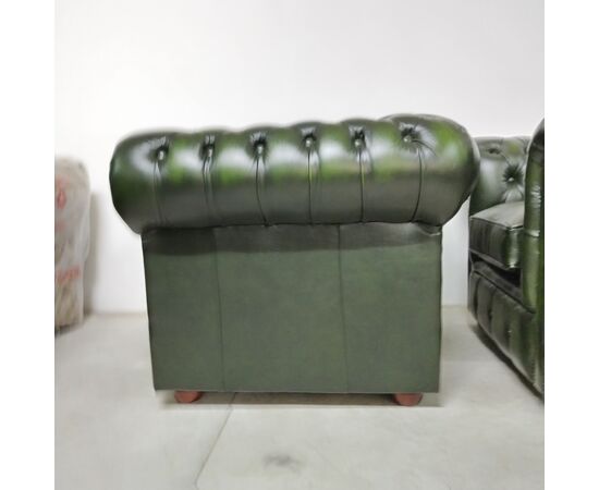 Nuova coppia di poltrone chesterfield club in pelle verde anticato inglese originale 
