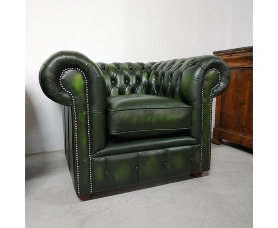 Nuova coppia di poltrone chesterfield club in pelle verde anticato inglese originale 