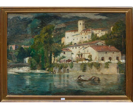 André Jallot (1884-1936), Veduta di un villaggio sulle rive di un fiume