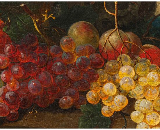 Scuola lombarda, XIX secolo, Composizione di fiori, frutta e fontana
