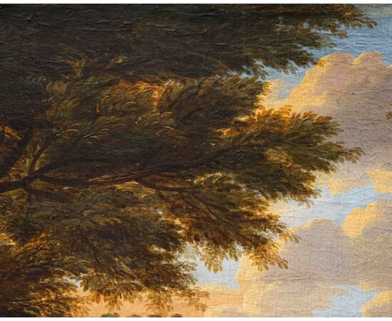 Cerchia di of Jakob de Heusch (Utrecht, 1657- Amsterdam, 1701), Paesaggio Italiano con viandanti