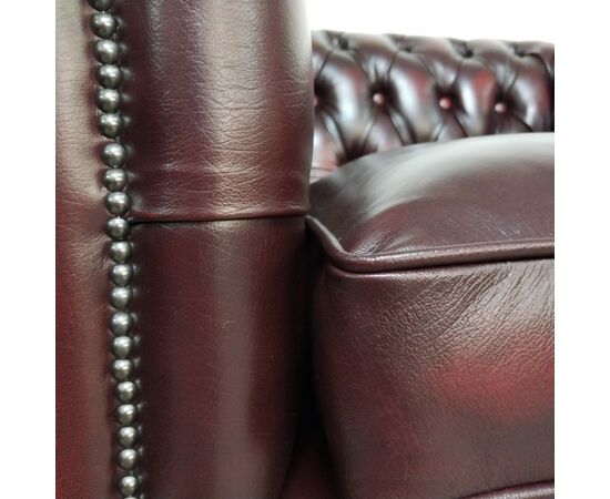 Nuova coppia di poltrone chesterfield club in pelle rosso bordeaux anticato inglese originale 