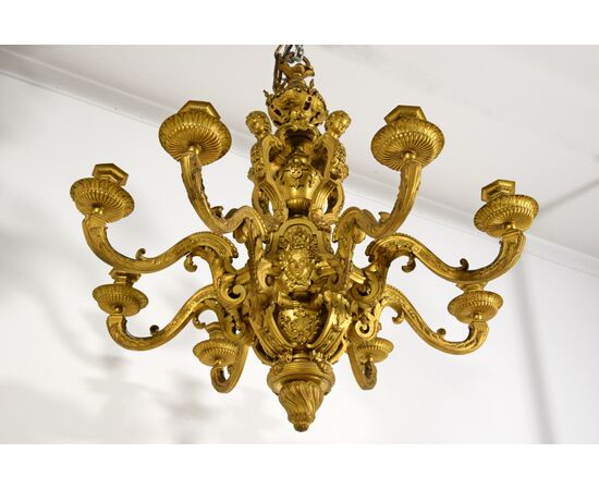 Lampadario in bronzo dorato, Francia, stile Reggenza, seconda metà del XIX secolo