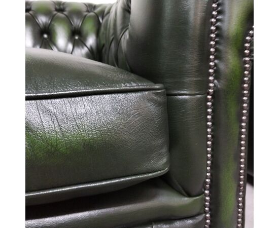 Nuova coppia di poltrone chesterfield club in pelle verde anticato inglese originale 
