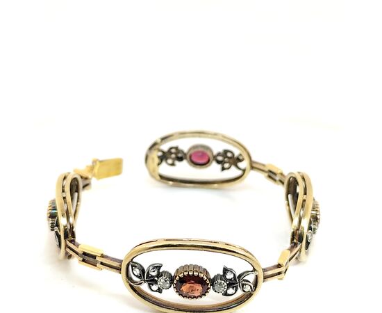 BRACCIALE SEMIRIGIDO IN ORO ARGENTO RUBINI E DIAMANTI