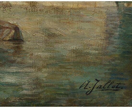 André Jallot (1884-1936), Veduta di un villaggio sulle rive di un fiume