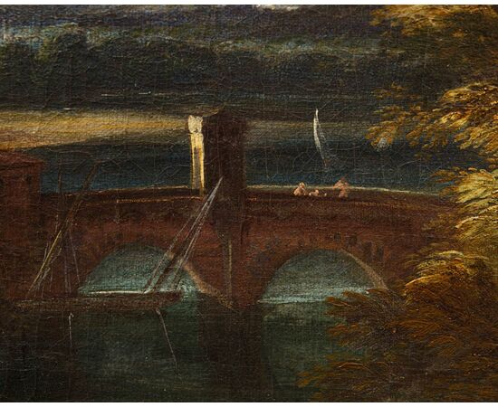 Cerchia di of Jakob de Heusch (Utrecht, 1657- Amsterdam, 1701), Paesaggio Italiano con viandanti