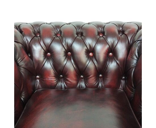 Nuova coppia di poltrone chesterfield club in pelle rosso bordeaux anticato inglese originale 