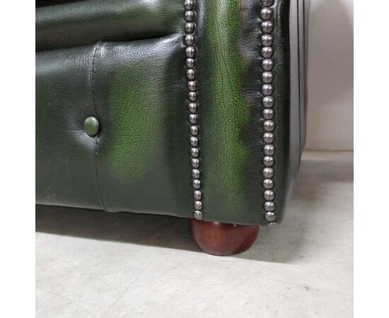 Nuova coppia di poltrone chesterfield club in pelle verde anticato inglese originale 