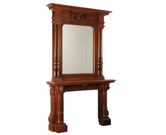 Neorenaissance-Style Fireplace with Overmantel Mirror