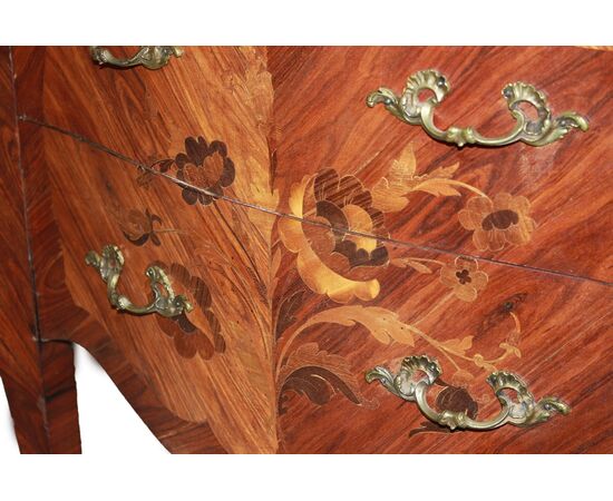 Comoncino francese Stile Luigi XV a 2 cassetti riccamente Intarsiato