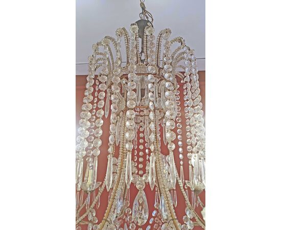 LAMPADARIO A PANIERE CRISTALLI E VETRO INIZI XX SECOLO