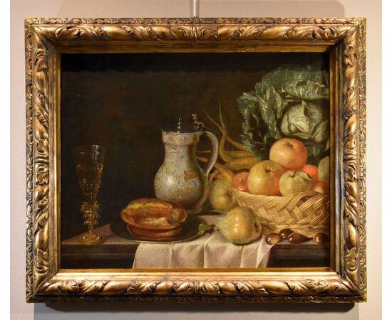Still life with fruit, vegetables and crystal goblet, Hubert van Ravesteyn (Dordrecht 1638-1683) workshop/circle