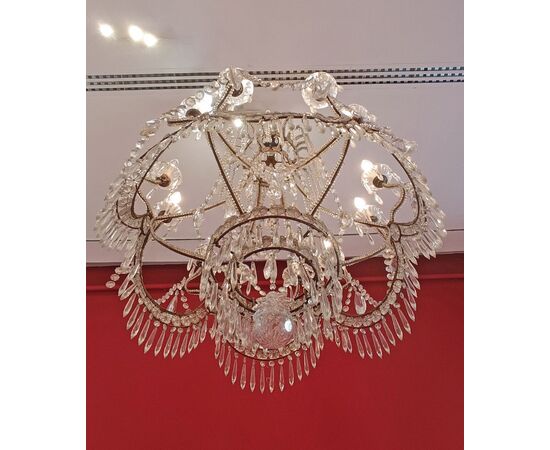 LAMPADARIO A PANIERE CRISTALLI E VETRO INIZI XX SECOLO