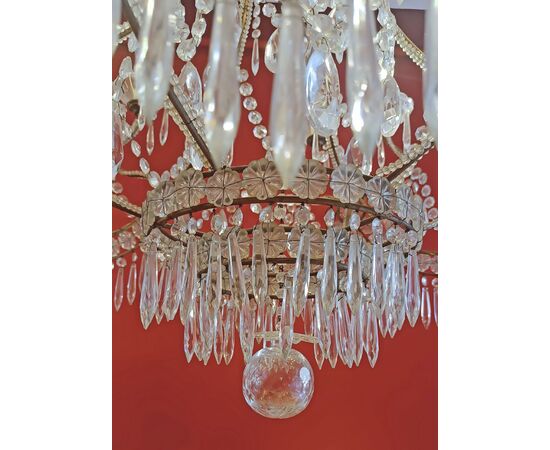 LAMPADARIO A PANIERE CRISTALLI E VETRO INIZI XX SECOLO