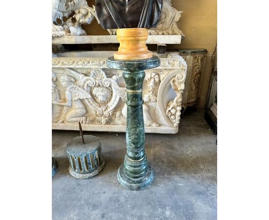  Busto in Bronzo di Menelao, su colonna in marmo verde del XIX Secolo