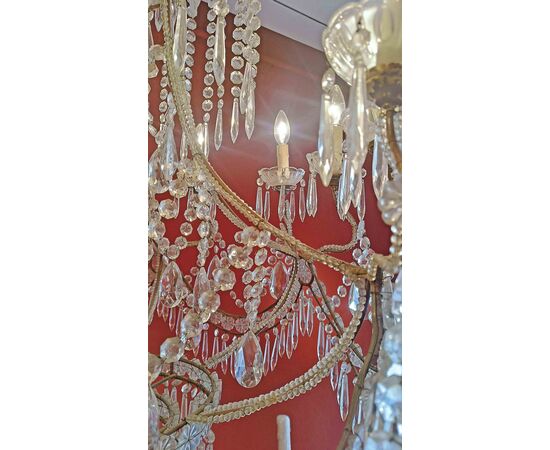 LAMPADARIO A PANIERE CRISTALLI E VETRO INIZI XX SECOLO