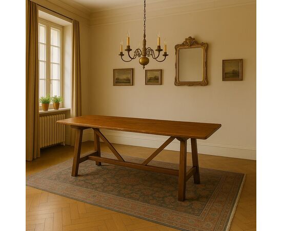 Renaissance Style Trestle Table, Italy, Mid-20th Century