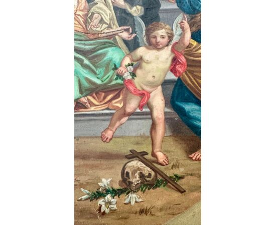 Dipinto, bozzetto , olio su tela “Madonna del Rosario” - XIX sec. 