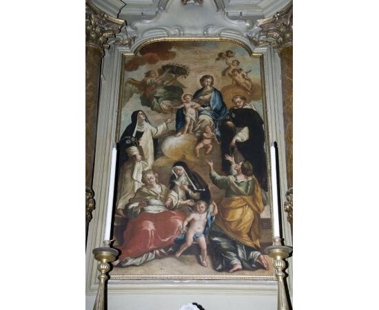 Dipinto, bozzetto , olio su tela “Madonna del Rosario” - XIX sec. 
