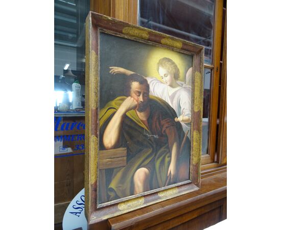 Quadro olio su tela scuola italiana XVIII sec. Il sogno di San Giuseppe