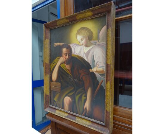 Quadro olio su tela scuola italiana XVIII sec. Il sogno di San Giuseppe